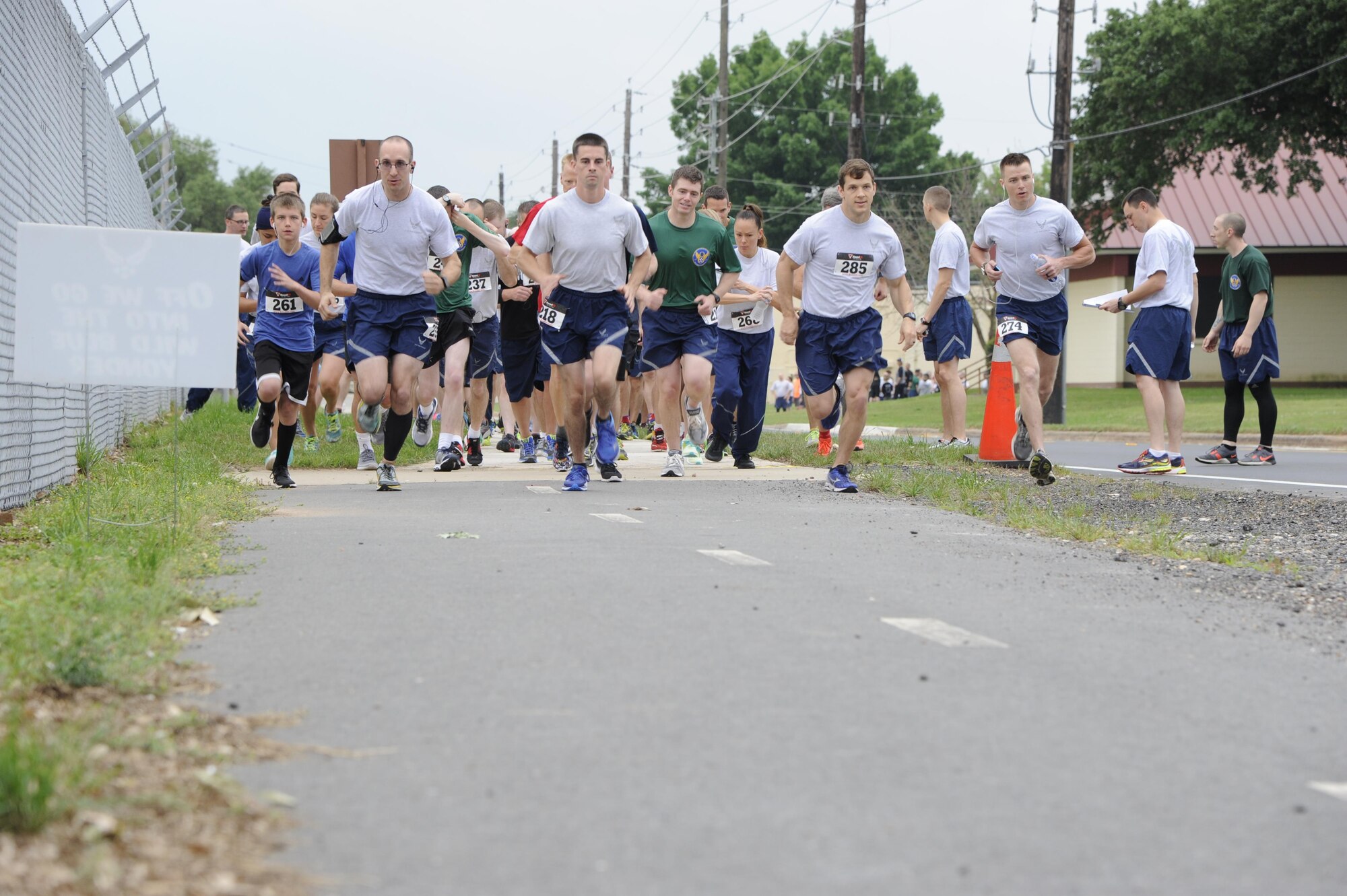 Eighth Air Force Airmen and family members participate in the Mighty Eighth Heritage 8K at Barksdale Air Force base, La., April 26, 2017. The event was held to honor and celebrate Eighth Air Force veterans, and allowed current day Airmen to interact with and hear experiences from members of the Eighth Air Force who served during times such as WWII, the Cold War, Vietnam, Operation Secret Squirrel, and Operation Linebacker II. The run served as one of the many events held in commemoration of the Eighth Air Force’s 75th anniversary. (U.S. Air Force photo by Staff Sgt. Joseph A. Pagán Jr.)