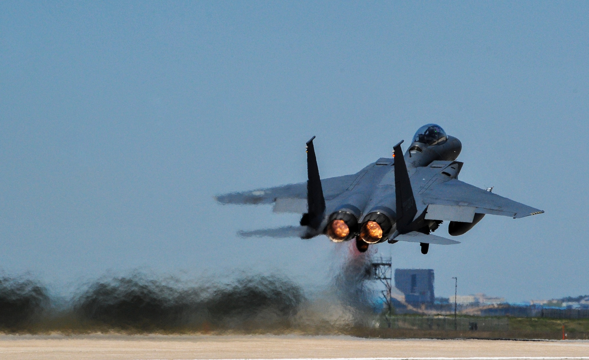A Republic of Korea Air Force F-15K Slam Eagles from the 11th Fighter Squadron, Daegu Air Base, ROK, takes off during Exercise MAX THUNDER 17 at Kunsan Air Base, Republic of Korea, April 27, 2017. In Max Thunder, U.S. and ROK air forces consistently train together to be ready around-the-clock to defend the Republic of Korea. The interoperability and trust developed between the allies in training is critical to ensure U.S. and ROK are prepared for any challenge. (U.S. Air Force photo by Senior Airman Colville McFee/Released)