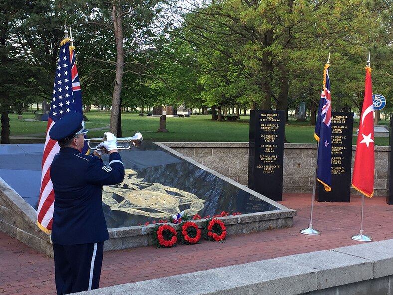 Each year on April 25,Australians and New Zealanders commemorate ANZAC (Australian and New Zealand Army Corps) Day to recognize the sacrifices Australian and New Zealand soldiers, sailors and Airmen have made – not only in defending their country but in upholding their nations’ longstanding commitment to peace and security. Members of the Royal Australian Air Force based at Wright-Patterson Air Force Base host an ANZAC Day commemoration including an early morning service and a ‘gunfire’ breakfast in the Valor Park section of Memorial Park at the National Museum of the U.S. Air Force. RAAF Wing Commander Andrew State, senior national representative for Australia and supply liaison officer, Air Force Security Assistance and Cooperation Directorate, presides over the ceremony honoring what he says is similar to a combination Memorial and Veterans Days in the U.S. The celebration concludes with the playing of Reveille and Australia’s national anthem by Tech. Sgt. Cheryl Przytula, Air Force Band of Flight, and a replica of a French Nieuport 23 World War I-era biplane performing a fly-pass.— Amy Rollins, Skywrighter staff