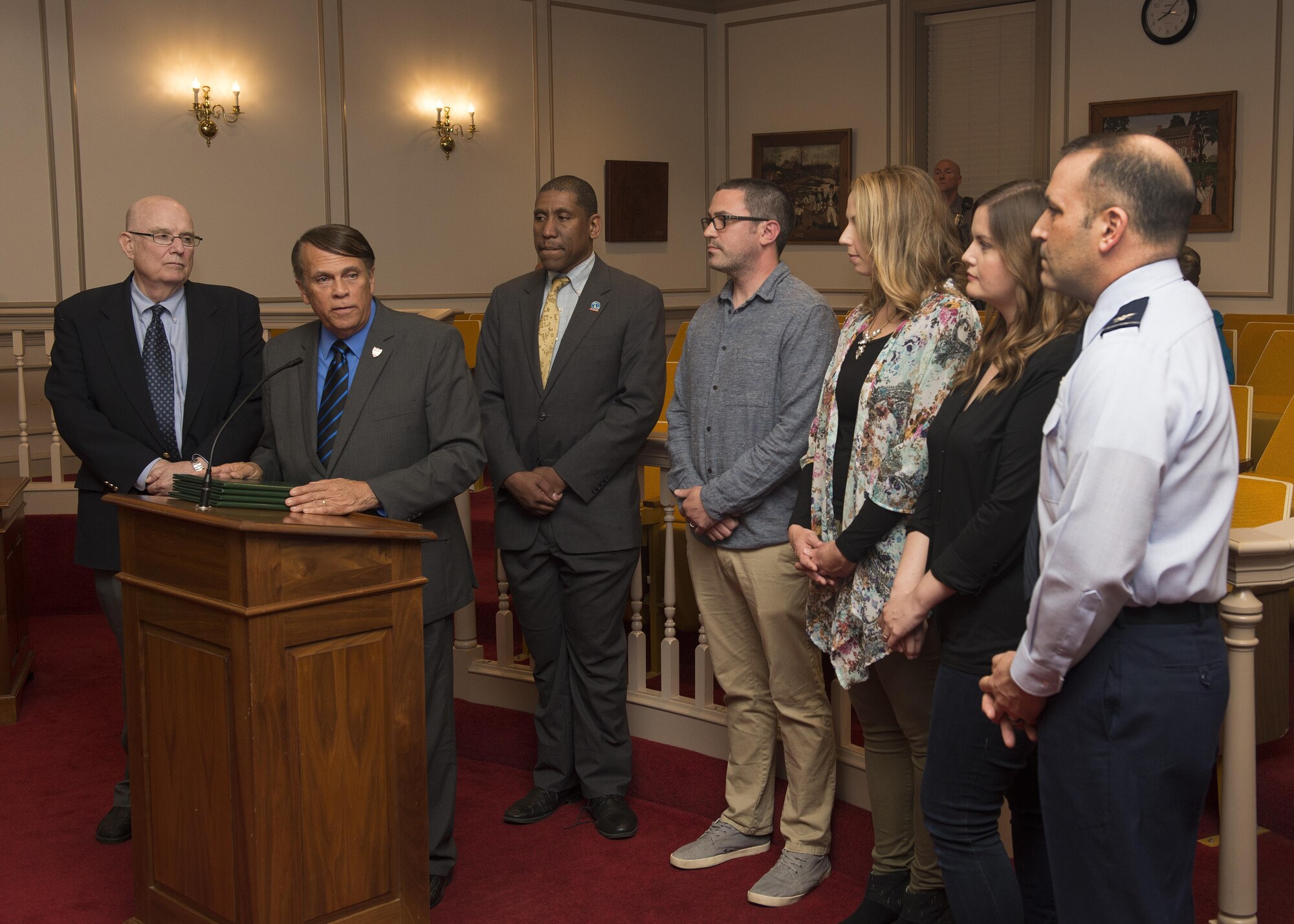 Mayor of the City of Dover Robin Christiansen proclaims May 12, 2017, to be Military Spouse Appreciation Day throughout the city April 24, 2017, at a City Council Meeting at City Hall in Dover, Del. The proclamation encourages all citizens to be cognizant of the plight of military spouses and show support by offering friendship, empathy and understanding, realizing that they are making daily sacrifices for their country. (U.S. Air Force photo by Senior Airman Zachary Cacicia)