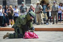 502nd Civil Engineer Squadron Explosive Ordnance Disposal technicians from Joint Base San Antonio-Lackland demonstrated their equipment and methods of bomb disposal during San Antonio’s Fiesta 2017 Air Force Day at the Alamo April 24. Fiesta originated in 1891 as a tribute to the heroes of the Alamo and the Battle of San Jacinto. (U.S. Air Force photo by Andrew C. Patterson)