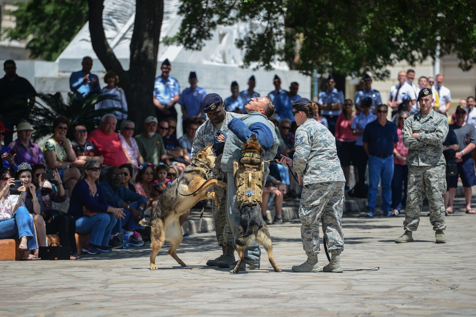 502nd Civil Engineer Squadron Explosive Ordnance Disposal technicians from Joint Base San Antonio-Lackland demonstrated their equipment and methods of bomb disposal during San Antonio’s Fiesta 2017 Air Force Day at the Alamo April 24. Fiesta originated in 1891 as a tribute to the heroes of the Alamo and the Battle of San Jacinto. (U.S. Air Force photo by Andrew C. Patterson)