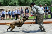 502nd Civil Engineer Squadron Explosive Ordnance Disposal technicians from Joint Base San Antonio-Lackland demonstrated their equipment and methods of bomb disposal during San Antonio’s Fiesta 2017 Air Force Day at the Alamo April 24. Fiesta originated in 1891 as a tribute to the heroes of the Alamo and the Battle of San Jacinto. (U.S. Air Force photo by Andrew C. Patterson)