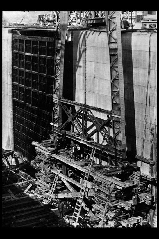 The Hiram M. Chittenden (Ballard Locks) under construction circa 1915 in Seattle, Washington.  