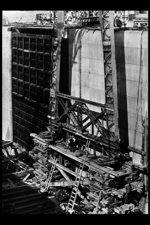 The Hiram M. Chittenden (Ballard Locks) under construction circa 1915 in Seattle, Washington.  