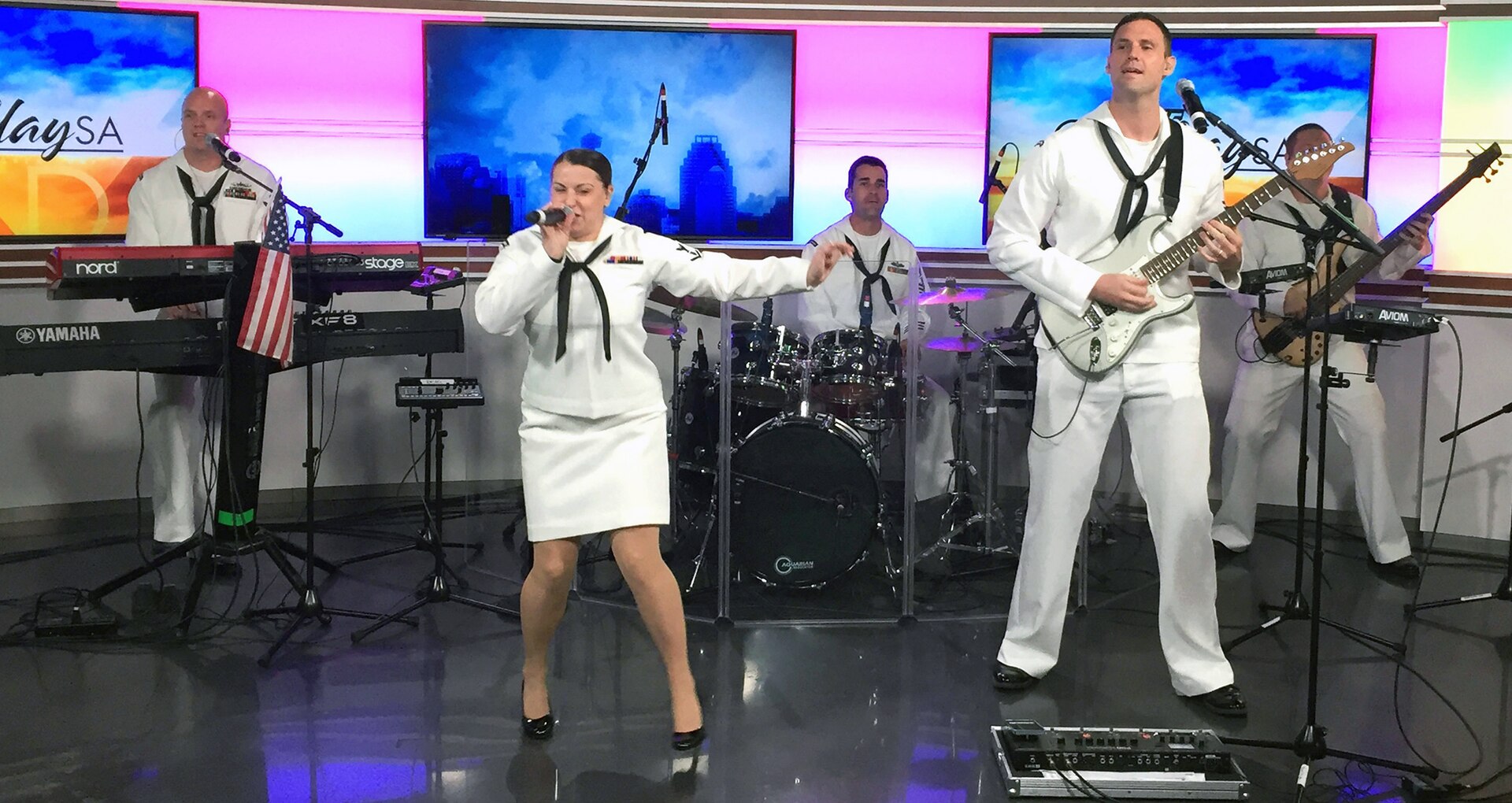 The “Destroyers”, the popular music group of Navy Band Southwest from San Diego, performs on KENS 5's Great Day SA Morning Show during Fiesta San Antonio 2017.  The “Destroyers” are in the city to conduct community outreach and spread Navy Awareness as part of Fiesta festivities.