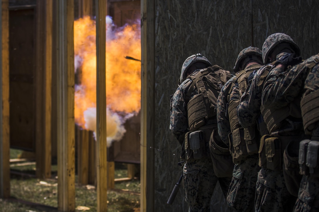 Marines detonate a donut charge during Exercise Platinum Eagle 17.2 at Babadag Training Area, Romania, April 26, 2017. The Marines, assigned to the Black Sea Rotational Force, ctrained to maintain and improve on skills. Marine Corps photo by Lance Cpl. Sarah N. Petrock