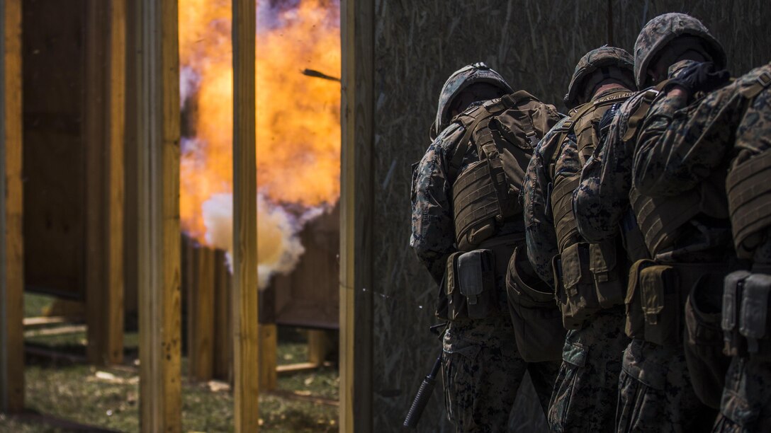 Marines detonate a donut charge during Exercise Platinum Eagle 17.2 at Babadag Training Area, Romania, April 26, 2017. The Marines, assigned to the Black Sea Rotational Force, ctrained to maintain and improve on skills. Marine Corps photo by Lance Cpl. Sarah N. Petrock