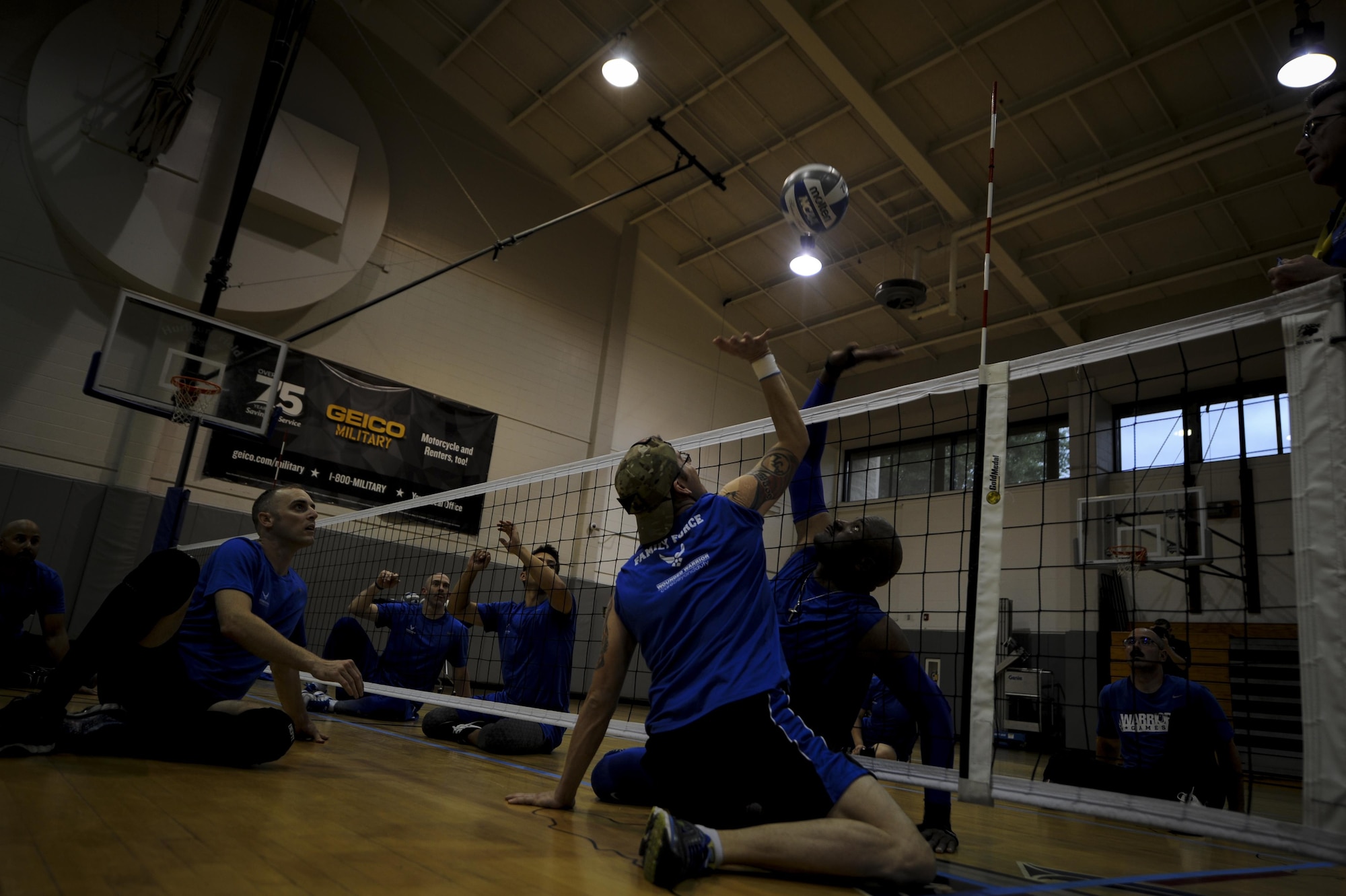 Members of the Air Force sitting volleyball team participate in a scrimage at Hurlburt Field, Fla., April 24, 2017. The scrimmage occurred during the first official practice of the 2017 season. (U.S. Air Force photo by Airman 1st Class Dennis Spain)