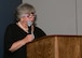 Dr. Lilly Filler, Columbia Holocaust Education Commission co-chair, speaks to the audience during a Holocaust remembrance ceremony at Shaw Air Force Base, S.C., April 27, 2017. Filler spoke about what her parents experienced during the Holocaust as well as the political events that led to the United States’ involvement in World War II. (U.S. Air Force photo by Airman 1st Class Kathryn R.C. Reaves)