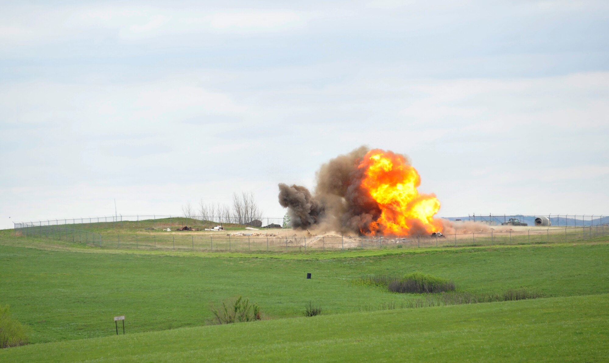 A detonation occurs April 25, 2017, at Smoky Hill Air National Guard Range, Salina, Kan. Airmen assigned to the 22nd Civil Engineer Squadron’s Explosive Ordinance Disposal flight visited the range to clear it of munitions ad prepare them for disposal by ensuring they contained no explosive material. (U.S. Air Force photo/Airman 1st Class Erin McClellan)