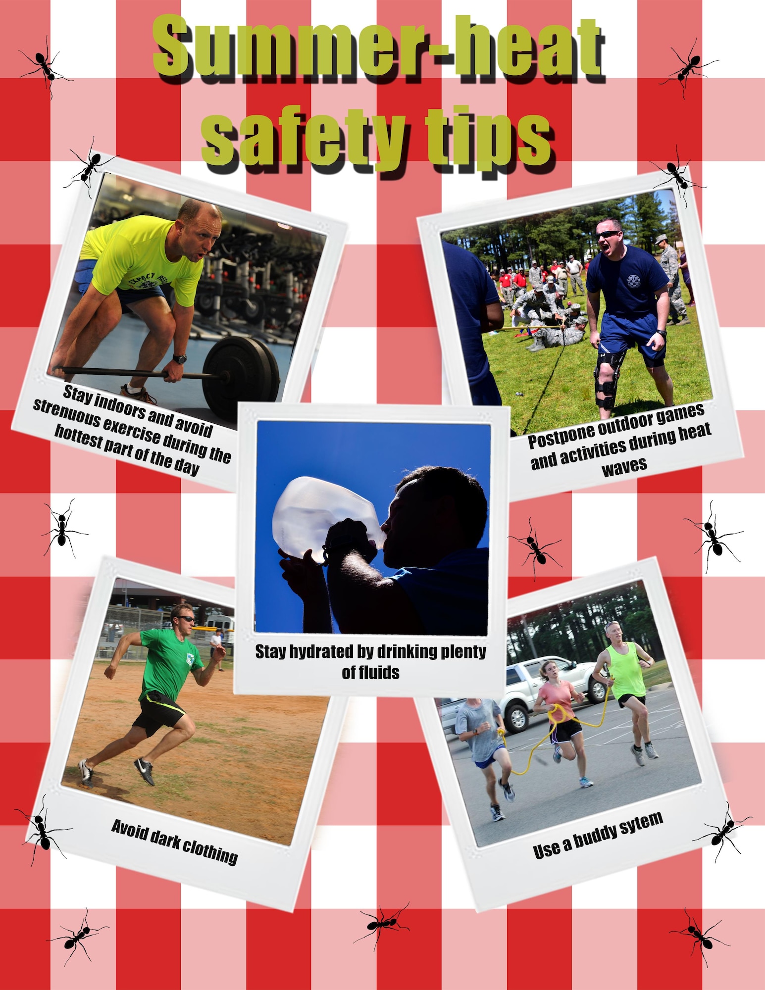 Avoiding heat-related incidents involves more than hydration and nutrition; knowing basic guidelines is helpful and important. Regardless of the activity, staying aware of the heat and properly preparing could help prevent illness and possibly save a life. (U.S. Air Force graphic by Airman 1st Class Grace Nichols)