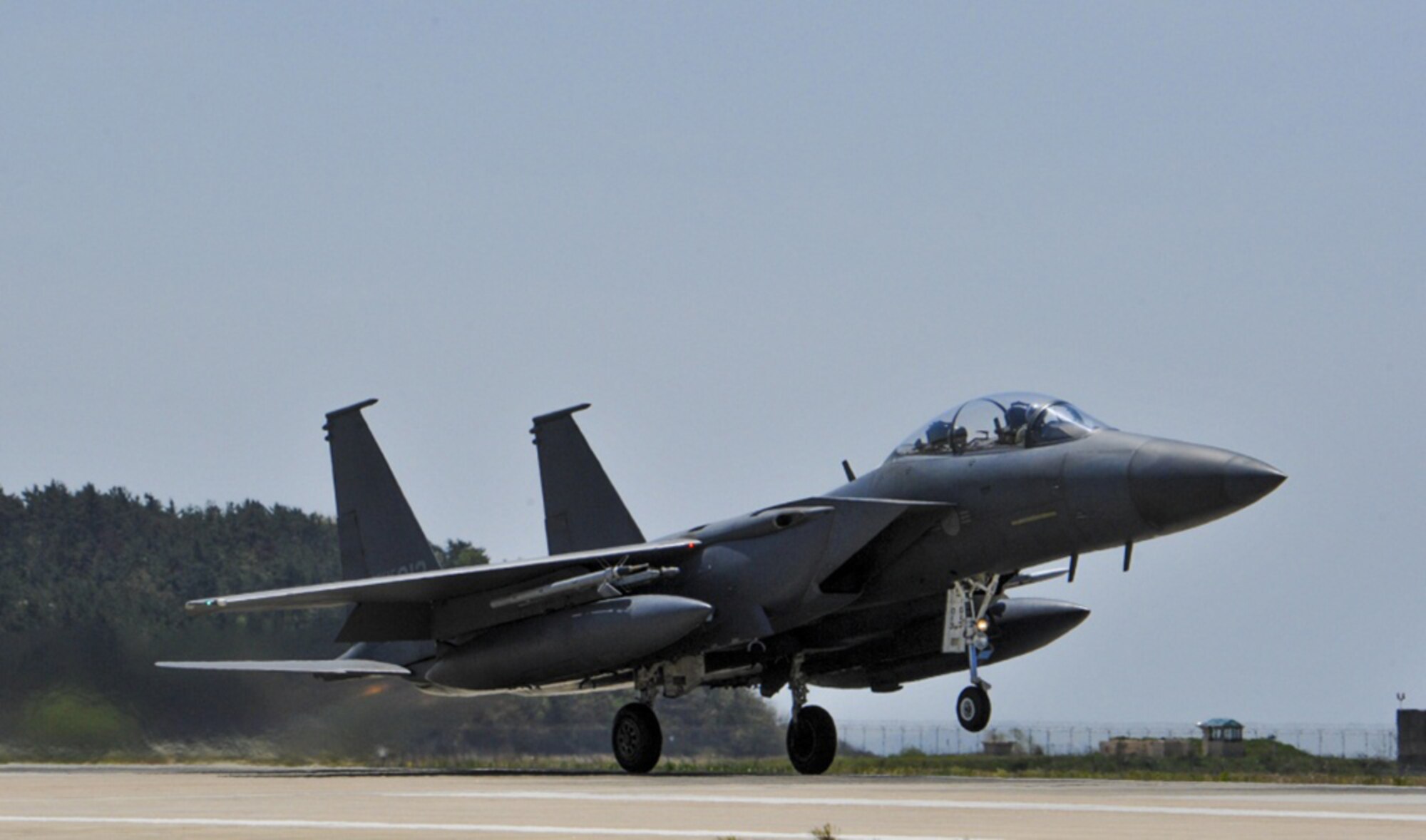 (April 27, 2017) - A Republic of Korea Air Force F-15K Slam Eagles from the 11th Fighter Squadron, Daegu Air Base, ROK, takes off during Exercise MAX THUNDER 17 at Kunsan Air Base, Republic of Korea, April 27, 2017. In Max Thunder, U.S. and ROK air forces consistently train together to be ready around-the-clock to defend the Republic of Korea. The interoperability and trust developed between the allies in training is critical to ensure U.S and ROK are prepared for any challenge.