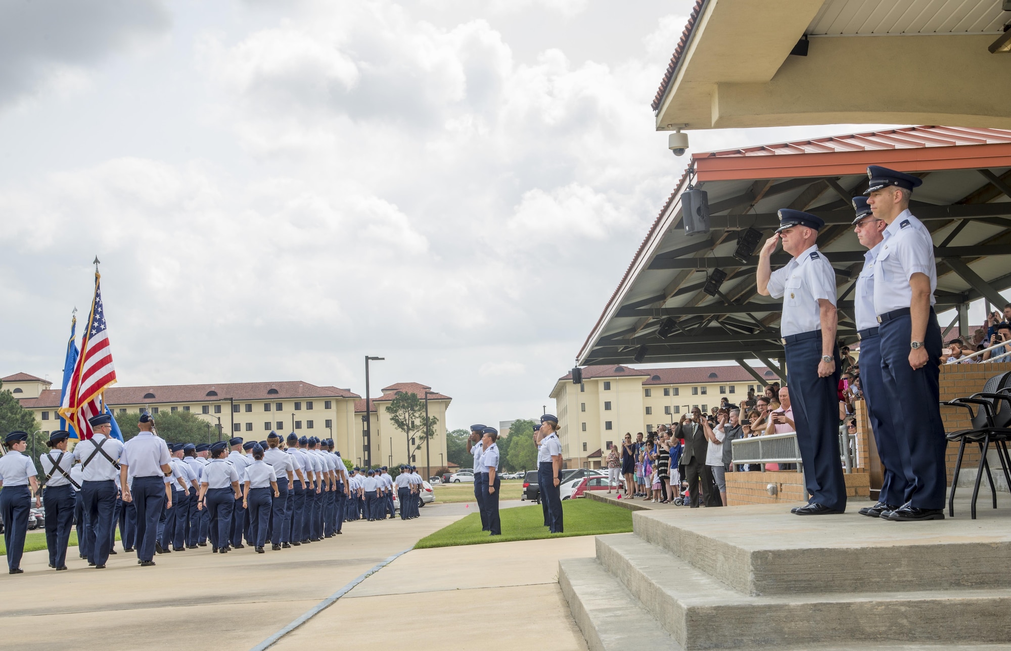 Col. Ken Backes, Air Force Reserve Officer Training Corps Southeast Region Commander, presides over an Officer Training School Commissioned Officer Training graduation, April 28, 2017, Maxwell Air Force Base, Ala. Today, Backes retired after serving 10 years enlisted and 30 years as an officer, totaling to 40 years in service. (U.S. Air Force photo/ Senior Airman Alexa Culbert)