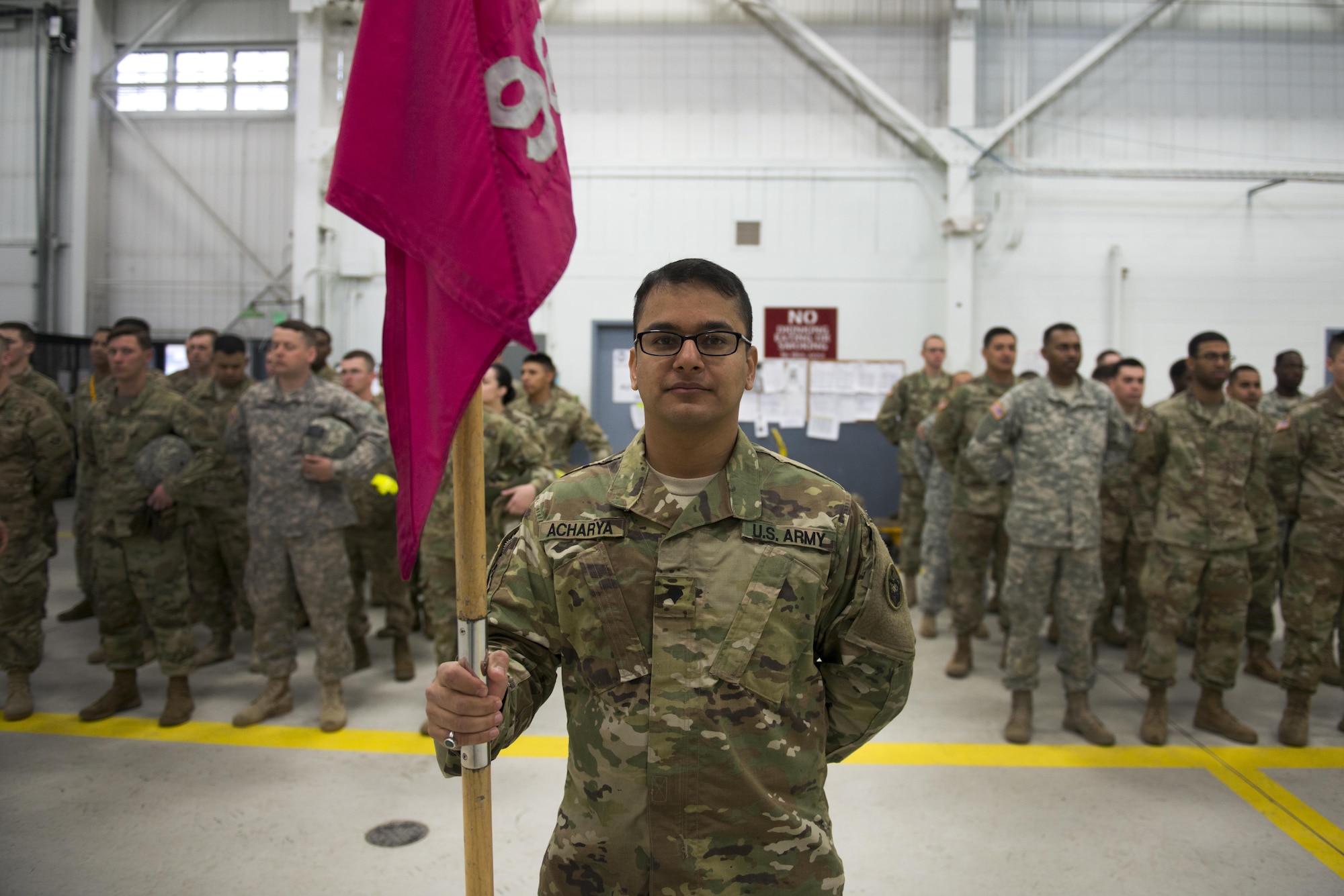 The 98th Support Maintenance Company, 17th Combat Sustainment Support Battalion stands in formation as their lieutenant briefs them on the day's training competition, April 28 on Joint Base Elmendorf-Richardson, Alaska. During the 98th Maintenance Rodeo, platoons compete in tasks ranging from changing a tire on a humvee to performing timed maintenance checks on ground equipment. 