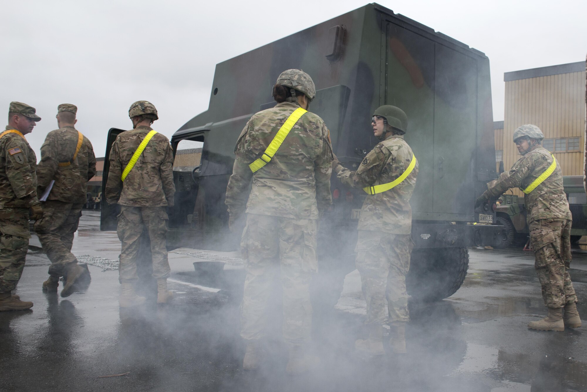 Soldiers from the 98th Maintenance Company, 17th Combat Sustainment Support Battalion compete in the 98th MC's maintenance rodeo April 27. The Rodeo is designed to sharpen their professional skill sets and their interpersonal relationships to create a stronger unit. 