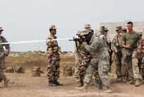 U.S. Army Soldiers, Marines, and Royal Armed Forces soldiers clear a sector of a room during close quarters battle training in Tifnit, Morocco, on April 23, 2017, during Exercise African Lion. Exercise African Lion is an annually scheduled, combined multilateral exercise designed to improve interoperability and mutual understanding of each nation’s tactics, techniques and procedures.