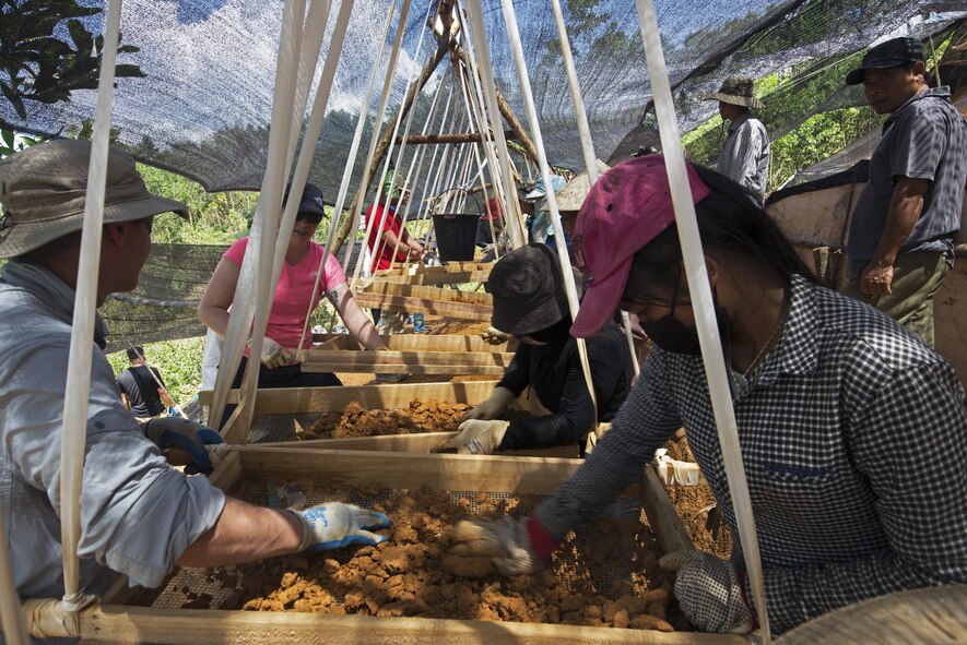 U.S. service members work alongside Vietnamese personnel to screen excavated soil as they search for a fallen service member from the Vietnam War in Phuoc Son providence, Vietnam, May 21, 2017. The mission of DPAA is to provide the fullest possible accounting for our missing personnel to their families and their nation. (U.S. Air Force photo by Staff Sgt. David Owsianka) 