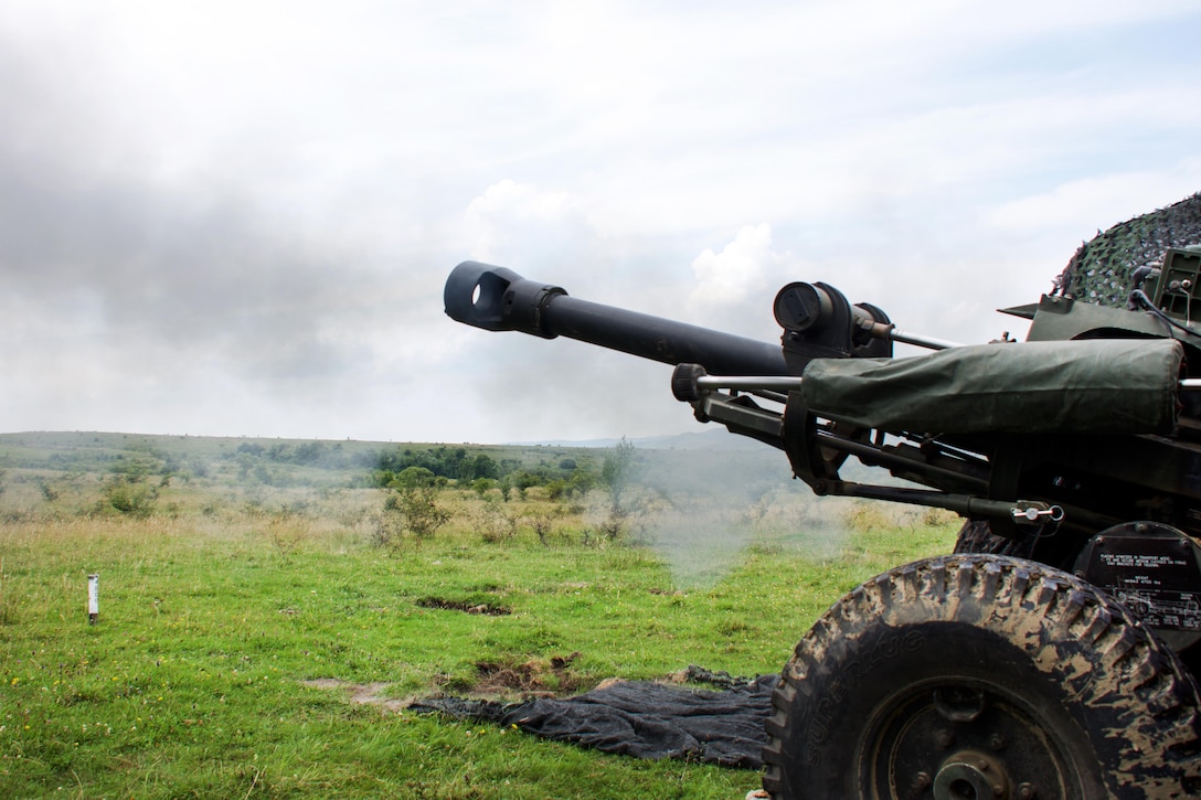 Paratroopers fire a 119A3 howitzer during a live-fire, part of exercise Saber Guardian near Turzii, Romania, July 24, 2017. Army photo by Spc. Cheyenne Shouse