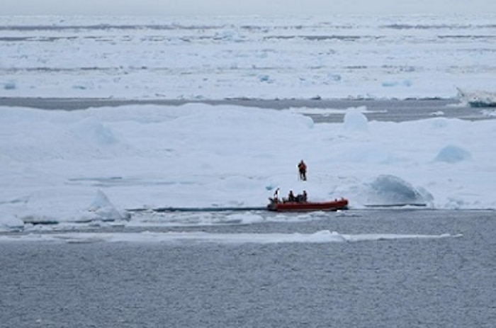 HEALY’s small boat in the ice.