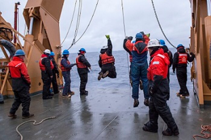 Deck Department rejoices after deploying the final mooring of 1602.