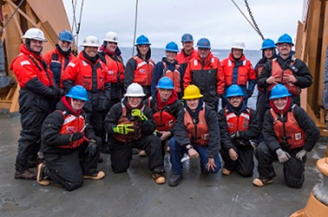 The Deck Department poses for a photo after completing the seventh mooring. 
