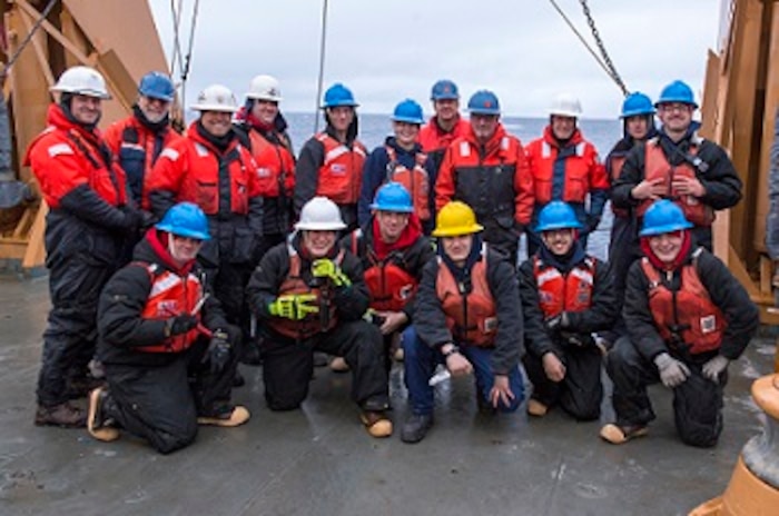 The Deck Department poses for a photo after completing the seventh mooring. 