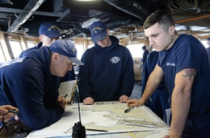 The Navigation team conducts a Mode III drill inbound Dutch Harbor.