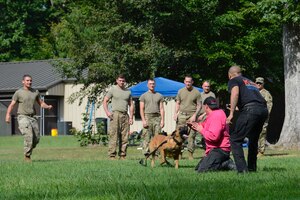 Canine handlers from local police departments joined the 3rd Military Police Detachment for military working dog training at Joint Base Langley-Eustis, July 24-27, 2017.