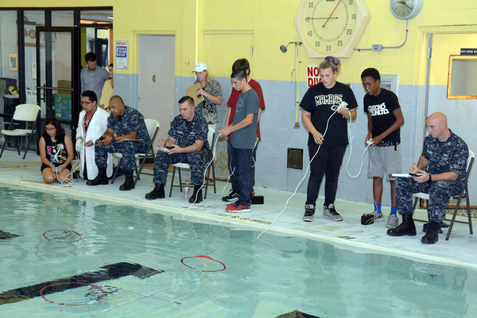 Northeast Lakeview College and the Boys & Girls Clubs of San Antonio, in cooperation with Navy City Outreach Southwest Region and Navy Recruiting District (NRD) San Antonio, hosted a SeaPerch Underwater Robotics Challenge Scrimmage at the Eastside Branch Boys & Girls Club July 27.  Twelve teams consisting of 45 middle and high school students from the San Antonio area participated as part of the annual SeaPerch Regional Challenge Prep Camp hosted by Northeast Lakeview College and the Boys & Girls Clubs of San Antonio, in cooperation with Navy City Outreach Southwest Region and Navy Recruiting District (NRD) San Antonio. 