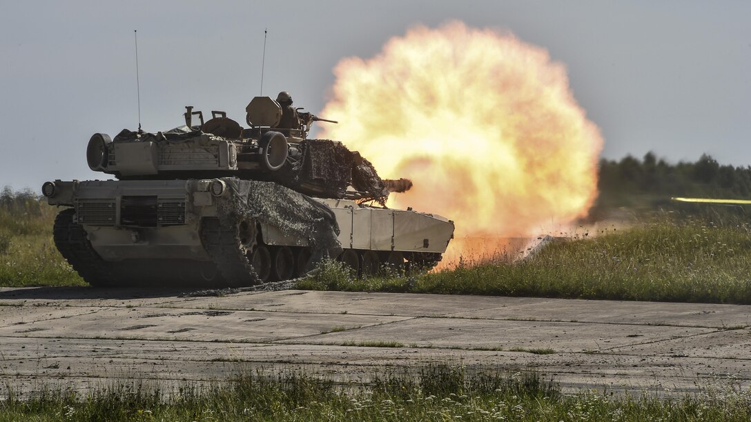 Soldiers conduct a live-fire exercise with M1A2 Abrams tanks at the 7th Army Training Command’s Grafenwoehr Training Area, Germany, July 31, 2017. The soldiers are assigned to the 4th Infantry Division's Company A, 1st Battalion, 68th Armor Regiment, 3rd Armored Brigade Combat Team. Army photo by Gertrud Zach 