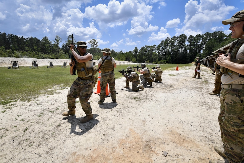 1st Combat Camera Squadron members perform weapons and tactics training at Fort Jackson, South Carolina, July 20, 2017. The operational mission at Combat Camera is fast paced with a high-ops tempo. Beyond performing visual documentation, combat photojournalists and broadcasters need to be fully trained and qualified with weapons and tactics to operate in joint environments and real-world contingencies.