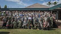 Members of the Pacific Angel 17-3 (PACANGEL) team pose for a photo in Lautoka, Fiji, July 24, 2017. The team consisted of service members from five partnering nations aside from the U.S. and Republic of Fiji including Australia, Vanuatu, Indonesia, the Philippines and France. The nations all offered their assistance in the exercise promoting regional military-civilian-nongovernmental organization cooperation and interoperability across the Indo-Asia-Pacific region. The hotel staff joined in the photo as their support for the service members staying at their hotel ensured the PACANGEL 17-3 personnel were well rested, fed and relaxed when caring for their fellow countrymen whether at the health services site or on engineering projects.