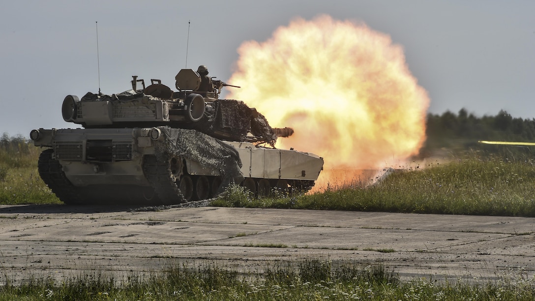 Soldiers conduct a live-fire exercise with M1A2 Abrams tanks at the 7th Army Training Command’s Grafenwoehr Training Area, Germany, July 31, 2017. The soldiers are assigned to the 4th Infantry Division's Company A, 1st Battalion, 68th Armor Regiment, 3rd Armored Brigade Combat Team. Army photo by Gertrud Zach 