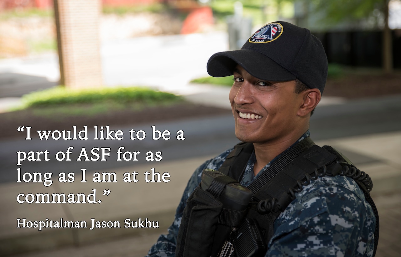 Navy Seaman Jason Sukhu, a hospital corpsman assigned to Walter Reed National Military Medical Center in Bethesda, Md., volunteered to join the medical center's auxiliary security force to put him a step ahead of his peers. Navy photo illustration by Petty Officer 2nd Class William Phillips