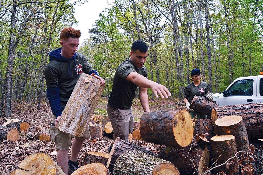 Marine volunteers haul logs during Single Marine Program's 2nd Annual Day of Service