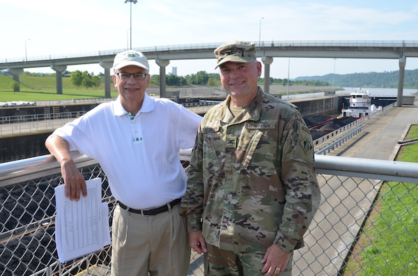 District Commander Col. Philip Secrist welcomed Marshall University President Dr. Jerome Gilbert for a tour of the Robert C. Byrd Locks and Dam.