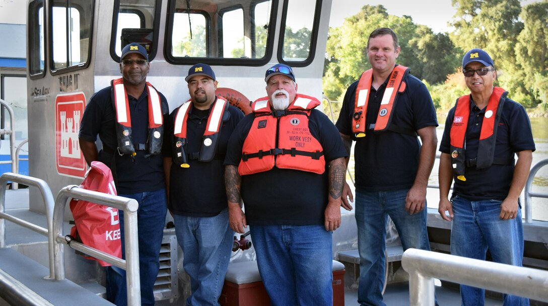 It is hard to corral the entire Bryte Yard team for a group photo. From left to right are: Tony Theard, Vince Diaz, Mike Guidry, Aaron Brandenburg and Ken Kuo. James Helm was away on Coast Guard Reserve duty when the photo was taken.