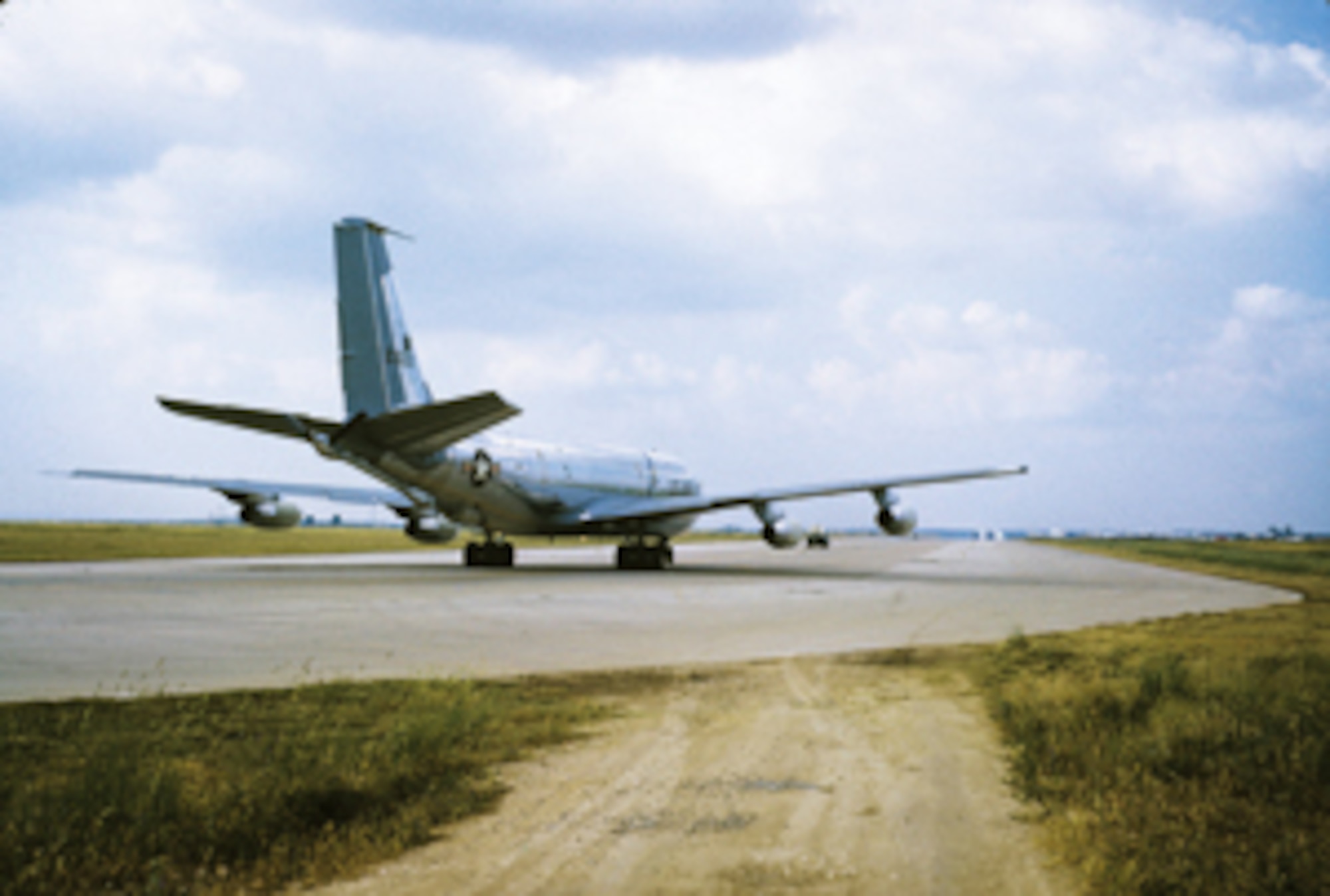 A KC-135 Stratotanker rests on the ramp at Moron Air Base, Spain during Operation CHROME DOME. B-52 Stratofortresses flew routes near the Soviet Union border and were refueled by KC-135 Stratotankers to keep them on constant airborne alert. (Courtesy Photo)