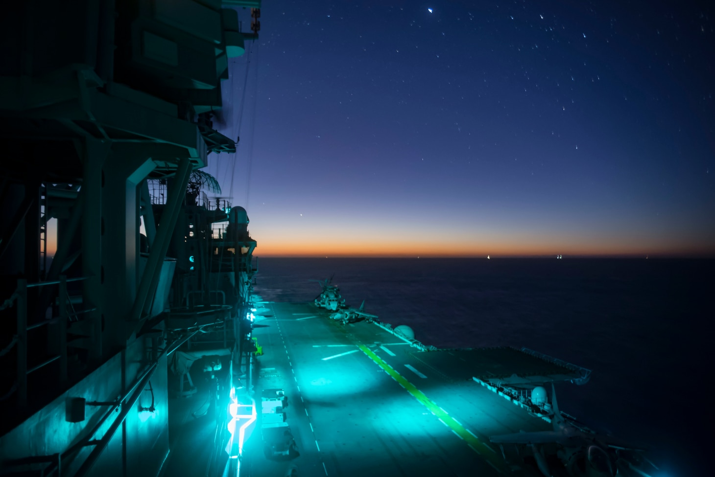 USS Bonhomme Richard transits the Coral Sea at sunrise