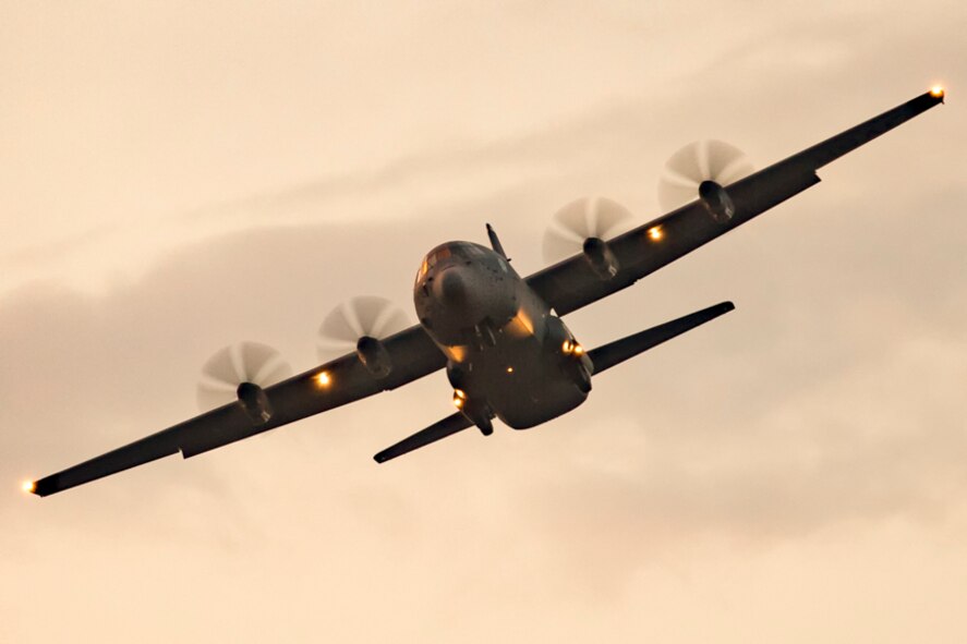 A U.S. Air Force C-130J Super Hercules maneuvers during a training mission