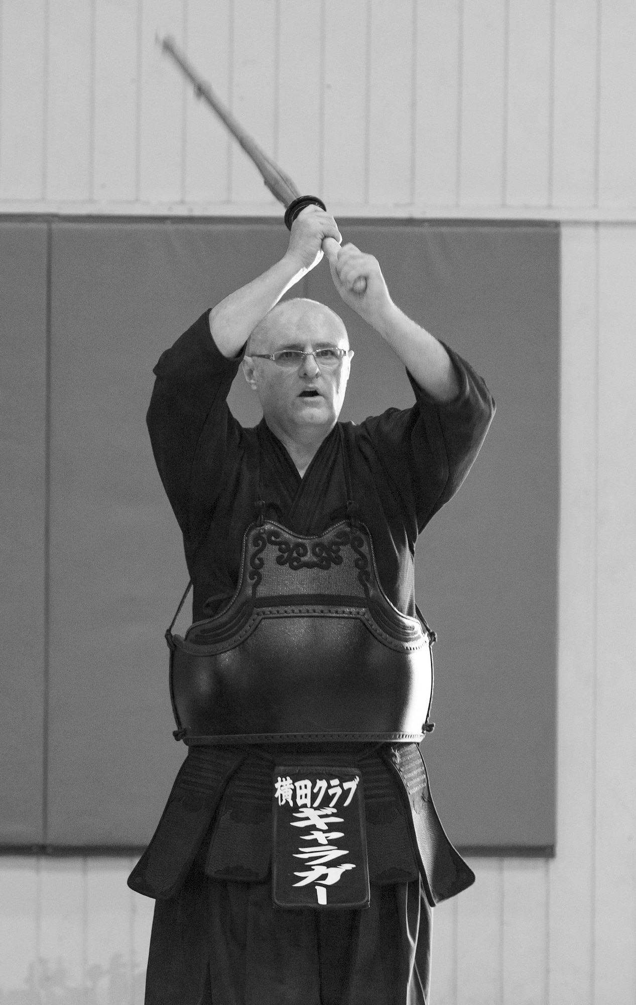 James Gallagher, 374th Force Support Squadron supervisory IT specialist, practices shinai swings during the Kendo Club Joint Summer Camp at Yokota Air Base, Japan, July 29, 2017