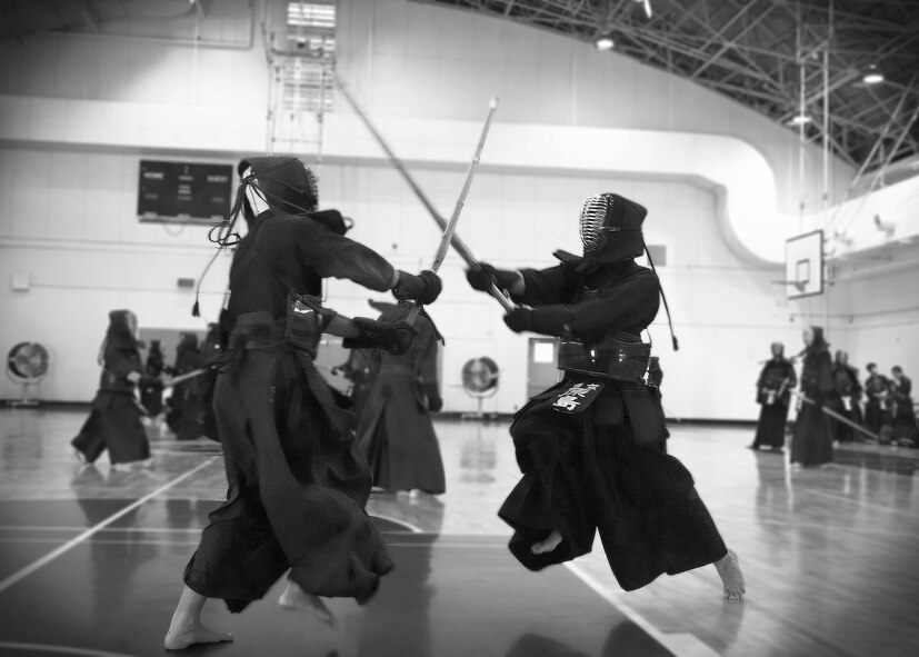 Kendo practitioner’s shinai collide with each other during the Kendo Club Joint Summer Camp at Yokota Air Base, Japan, July 29, 2017.