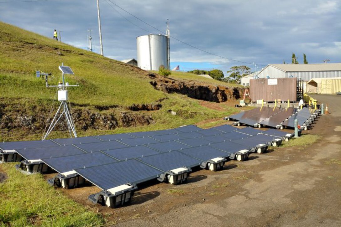 Solar panels on a mountain in Hawaii.