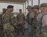 Command Sgt. Maj. William F. Thetford meets with 380th Expeditionary Security Forces Squadron Airmen July 26, 2017, at Al Dhafra Air Base, United Arab Emirates. Thetford visited the 380 AEW to learn more about the five core missions of the Air Force and the role of airpower in Combined Joint Task Force-Operation Inherent Resolve. (U.S. Air Force photo by Senior Airman Preston Webb)