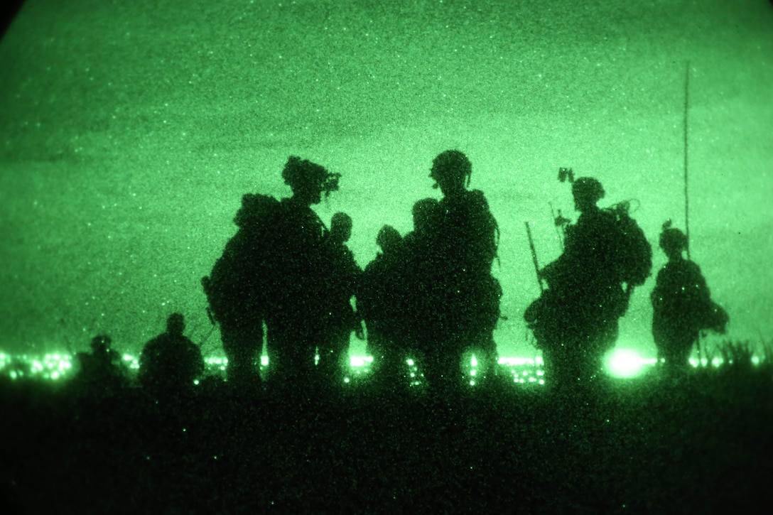 Night-vision view of soldiers