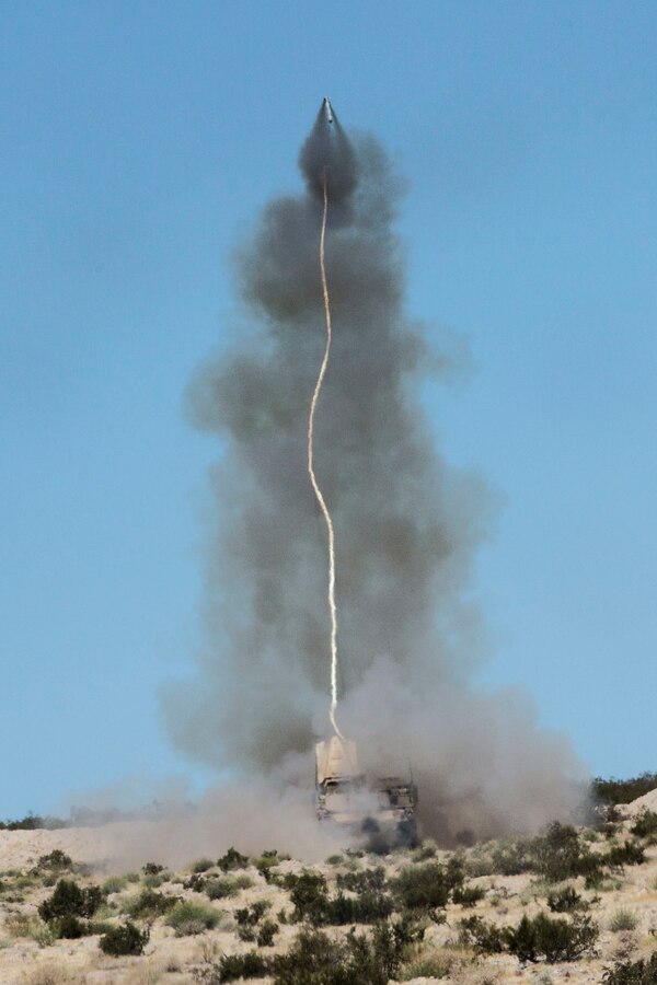 U.S. Marines with 2nd Combat Engineer Battalion, Marine Air Ground Task Force-8 (MAGTF-8) fire a mine clearing line charge (MCLIC) for a Tank Mechanized Assault Course (TMAC) during Integrated Training Exercise (ITX) 5-17 at Marine Corps Air Ground Combat Center, Twentynine Palms, Calif., July 28, 2017. The purpose of ITX is to create a challenging, realistic training environment that produces combat-ready forces capable of operating as an integrated MAGTF. (U.S. Marine Corps Photo by Sgt. Kassie L. McDole)