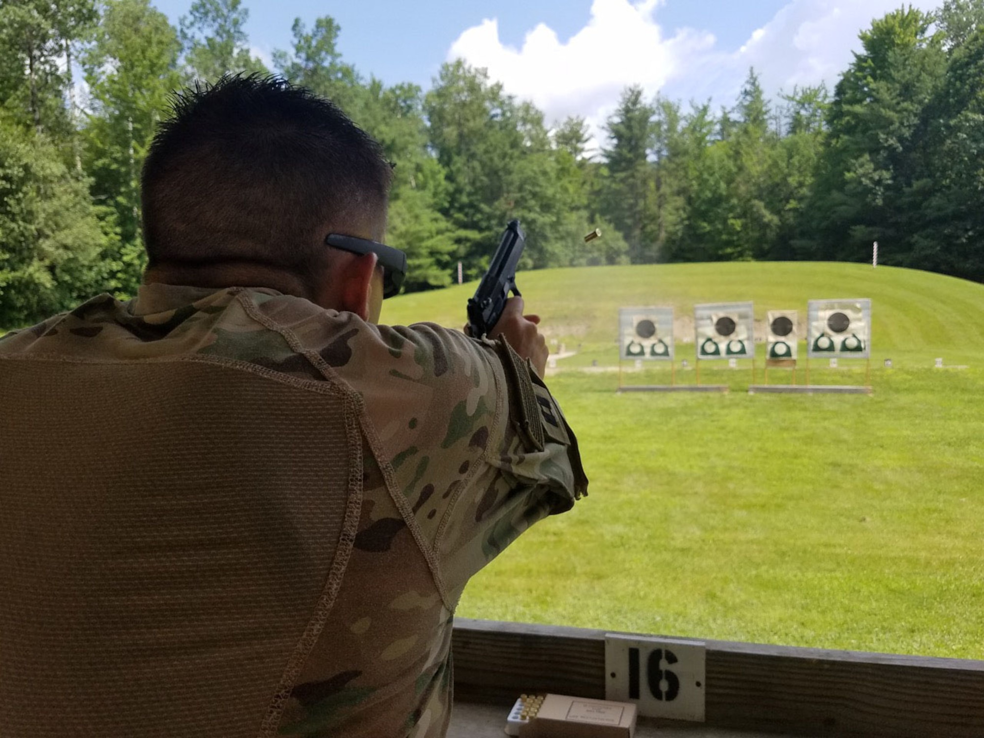 Capt. Sterling Broadhead, executive officer for the 419th Fighter Wing, tests his marksmanship while training for the 2017 Interallied Confederation of Reserve Officers Military Skills Competition, which takes place this week in Prague, Czech Republic.
