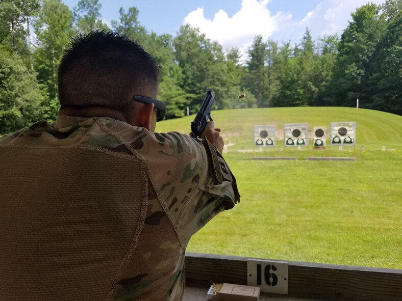 Capt. Sterling Broadhead, executive officer for the 419th Fighter Wing, tests his marksmanship while training for the 2017 Interallied Confederation of Reserve Officers Military Skills Competition, which takes place this week in Prague, Czech Republic. (Courtesy photo)