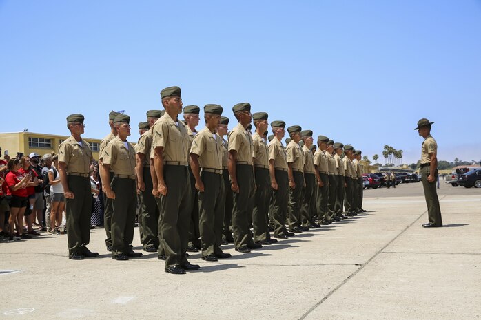 The new Marines of Alpha Company, 1st Recruit Training Battalion, reunite with their loved ones during liberty call at Marine Corps Recruit Depot San Diego, today.